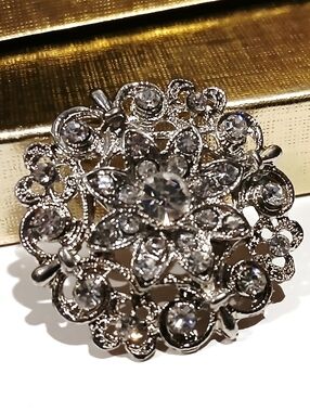 Vintage Silvertone Crystal Floral Brooch Pin - Timeless Sparkle